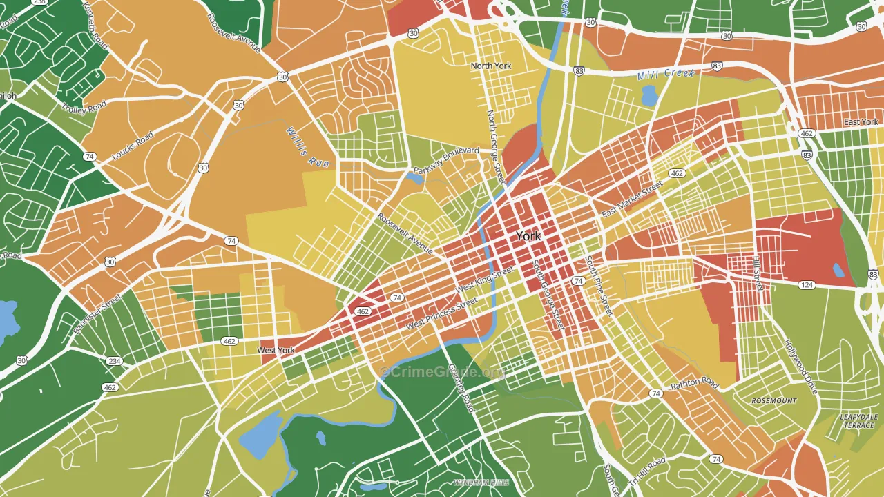 Park Village, York, PA Map of Robbery Rates