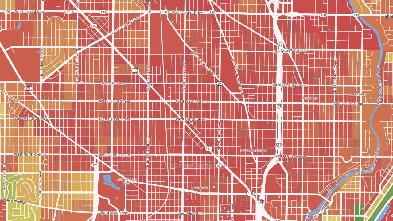 Park West, Milwaukee, WI Map of Robbery Rates