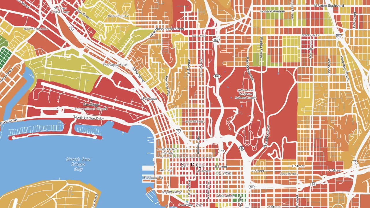 Park West, San Diego, CA Map of Robbery Rates