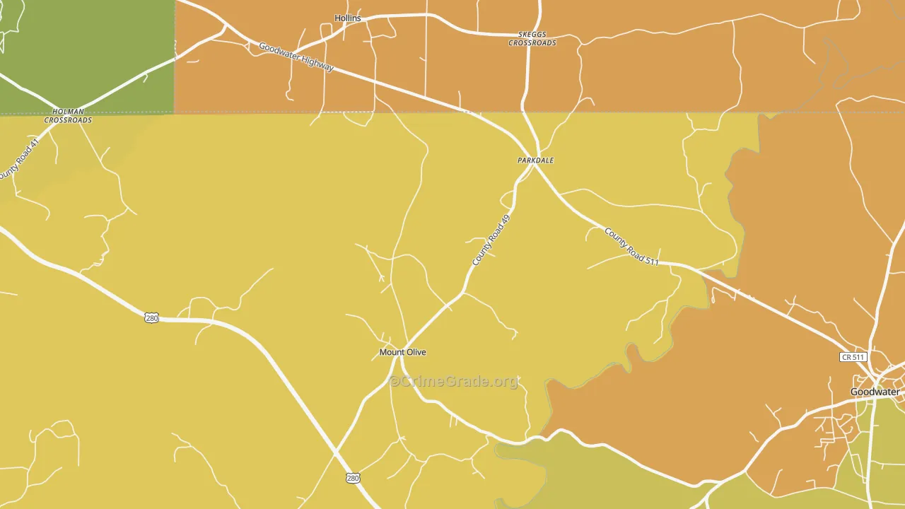 Parkdale, AL Map of Robbery Rates