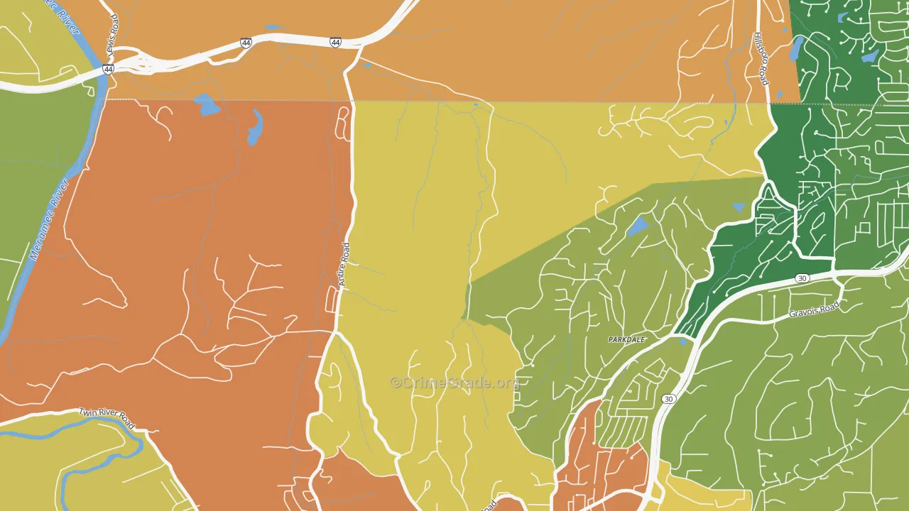 Parkdale, MO Map of Robbery Rates