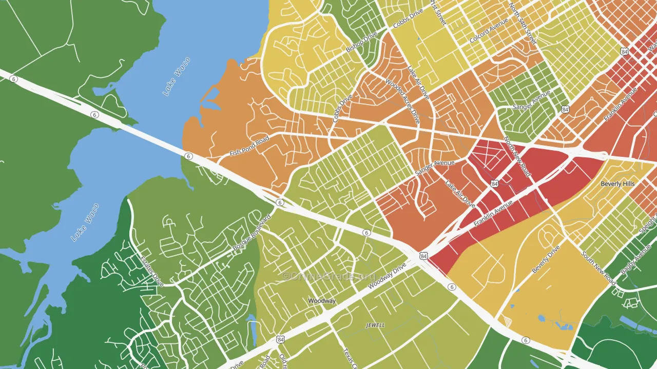 Parkdale Viking Hills, Waco, TX Map of Robbery Rates