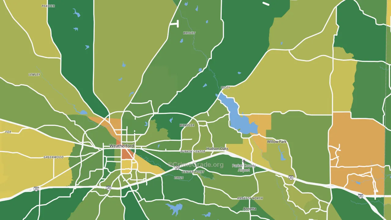Parker County, TX Map of Robbery Rates