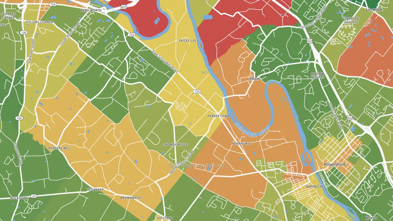 Parker Ford, PA Map of Robbery Rates