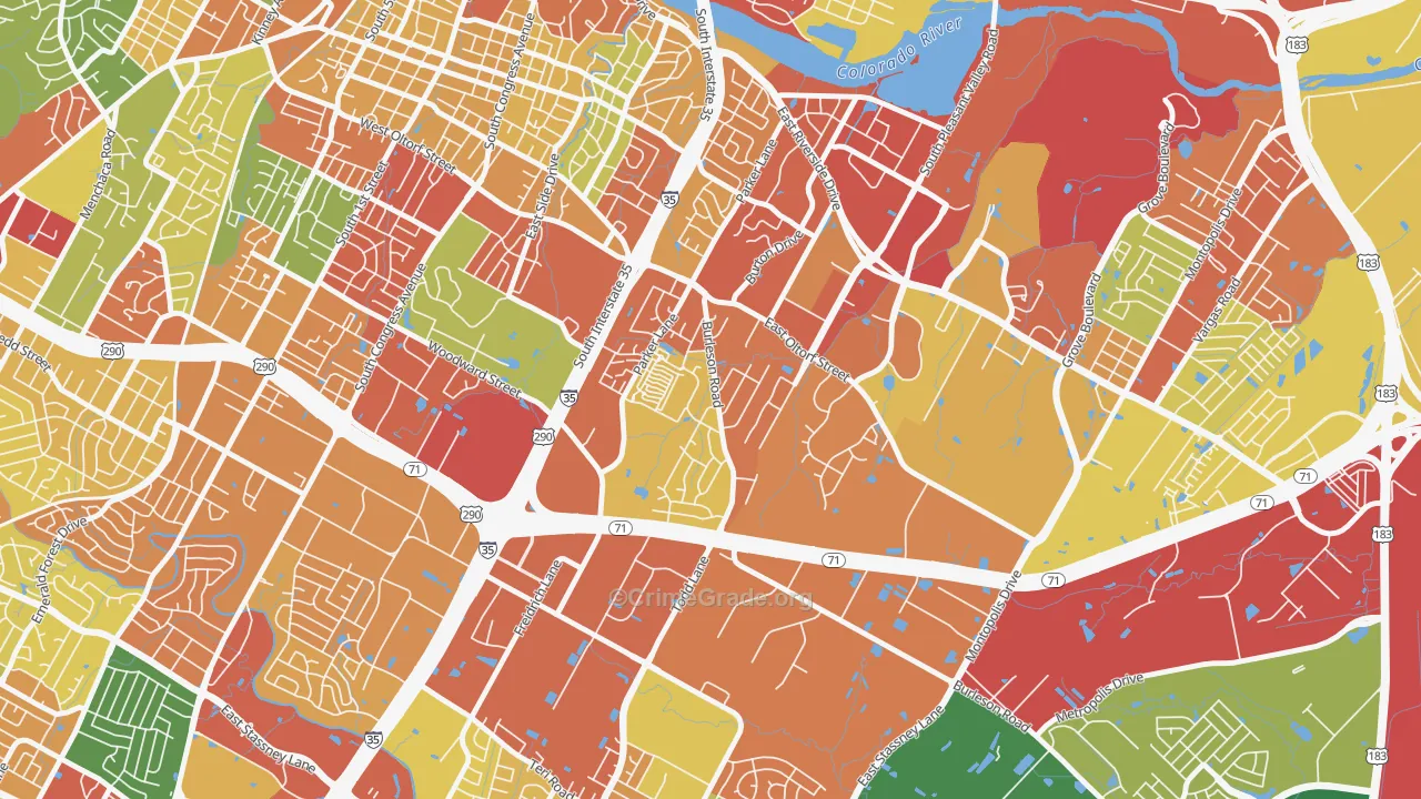 Parker Lane, Austin, TX Map of Robbery Rates