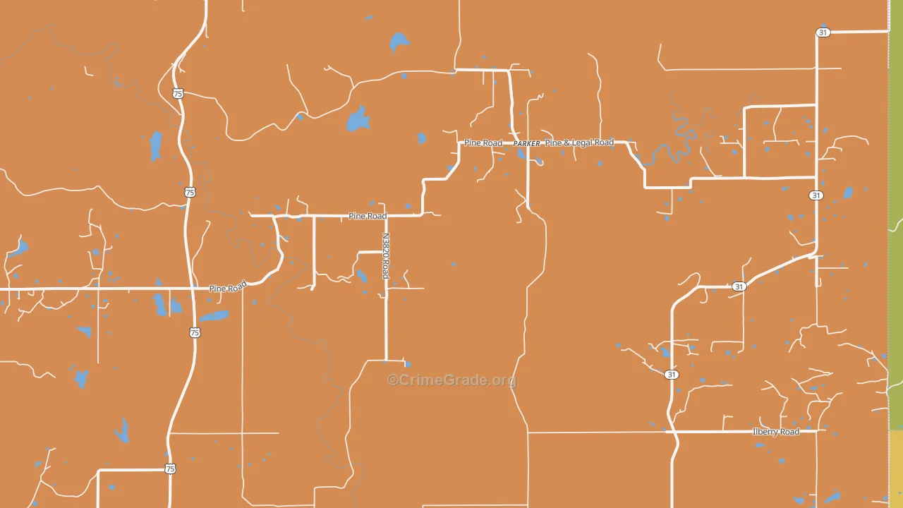 Parker, OK Map of Robbery Rates