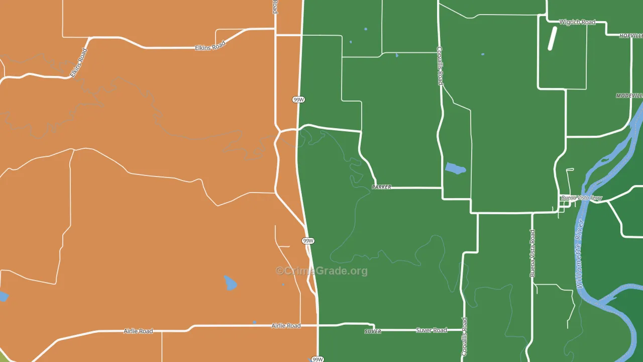 Parker, OR Map of Robbery Rates