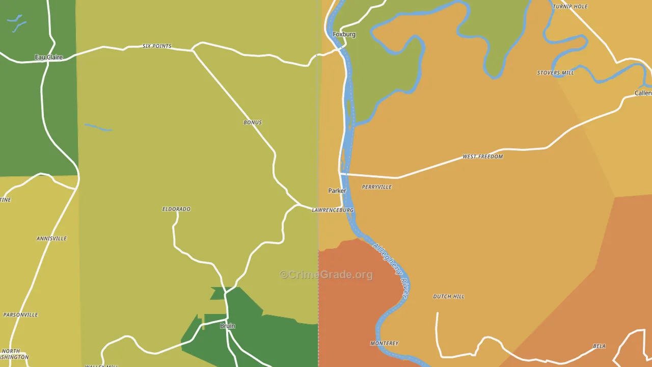Parker, PA Map of Robbery Rates