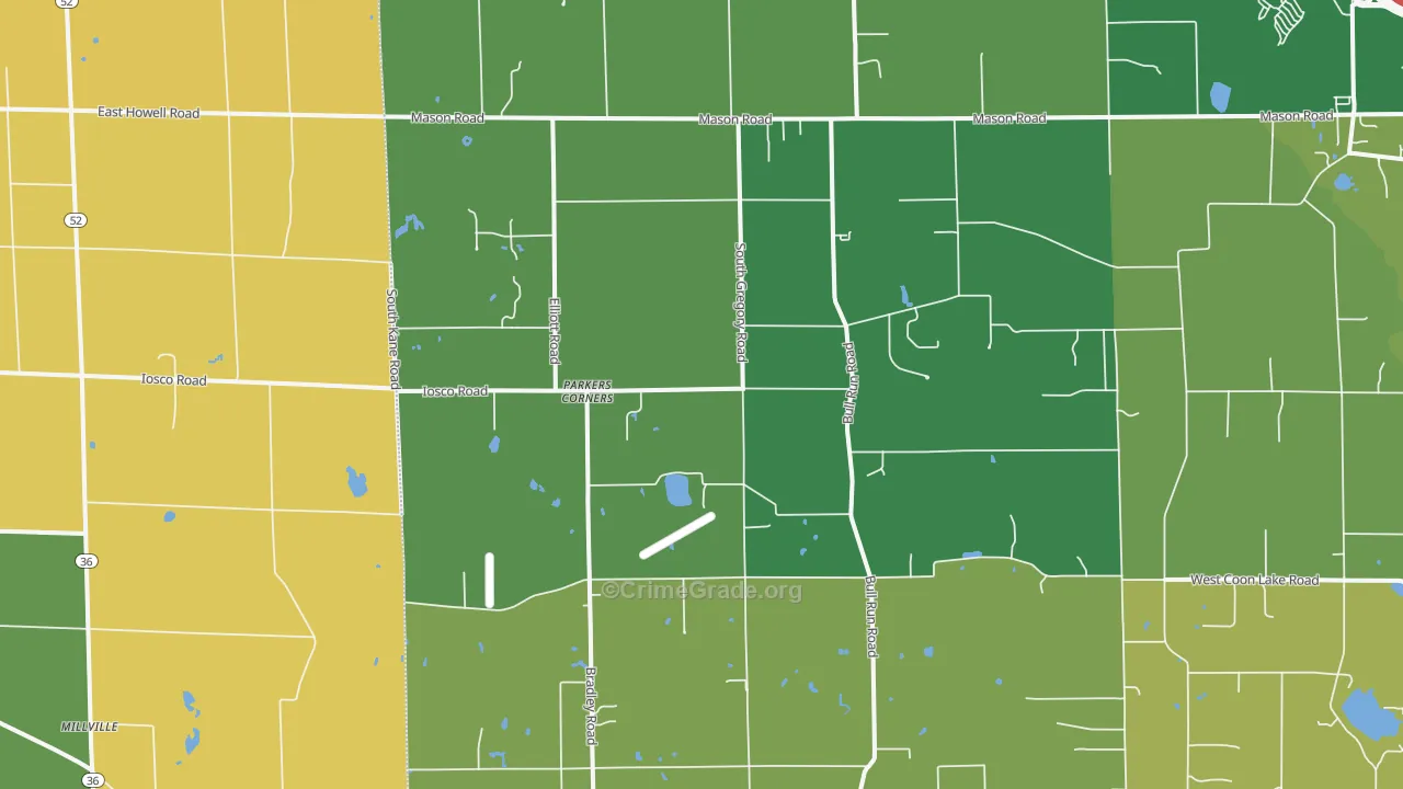 Parkers Corners, MI Map of Robbery Rates