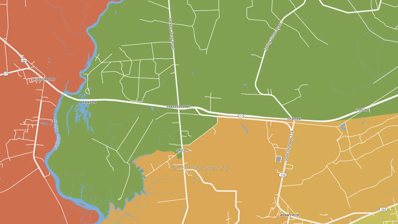 Parkers Ferry, SC Map of Robbery Rates
