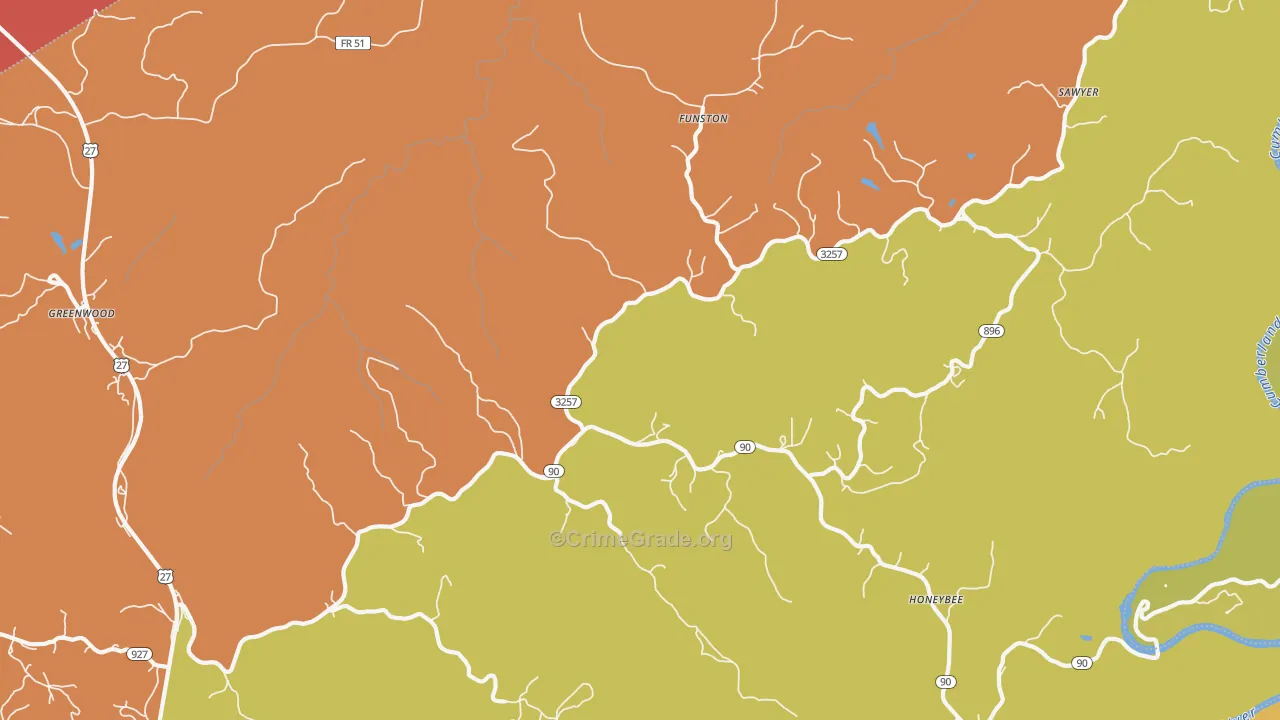Parkers Lake, KY Map of Robbery Rates