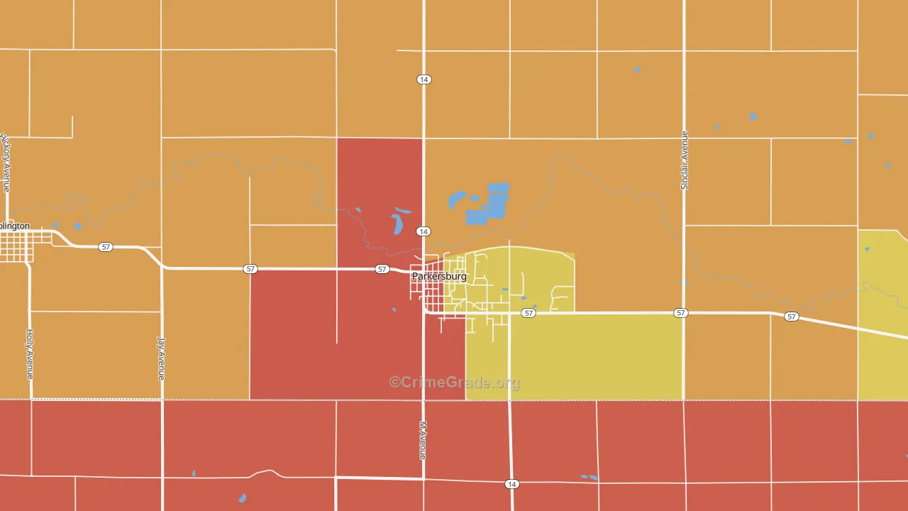Parkersburg, IA Map of Robbery Rates