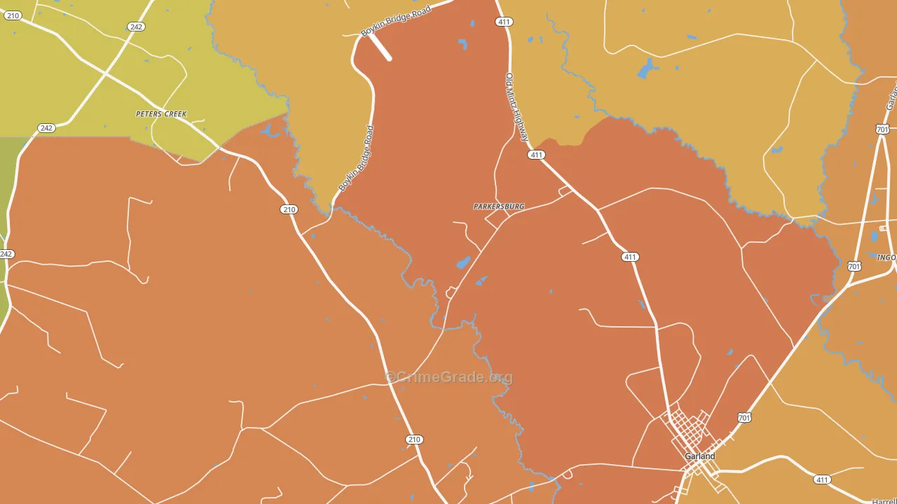 Parkersburg, NC Map of Robbery Rates