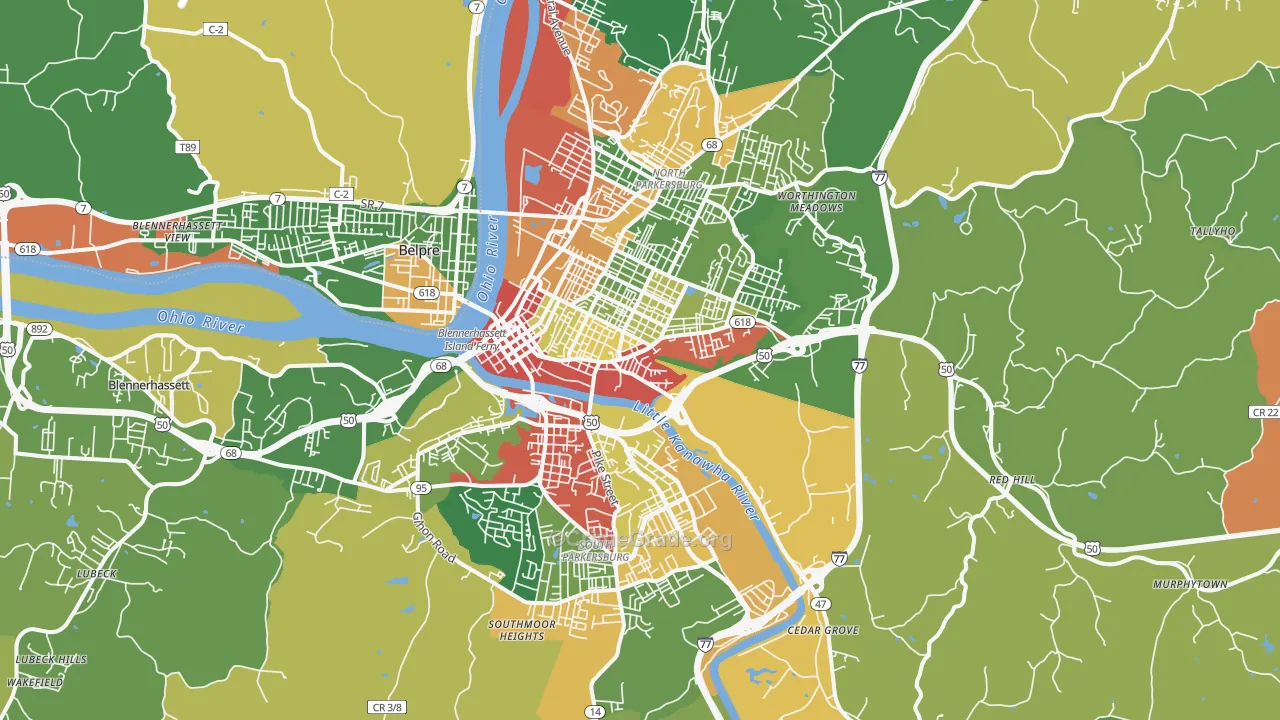 Parkersburg, WV Map of Robbery Rates