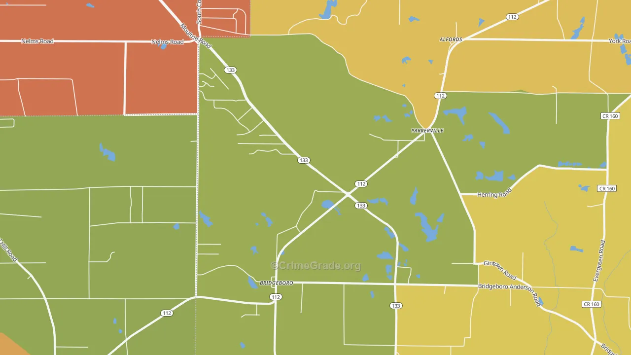 Parkerville, GA Map of Robbery Rates