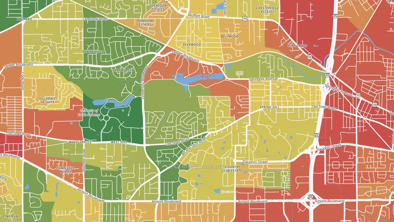 Parkhill, Mobile, AL Map of Robbery Rates