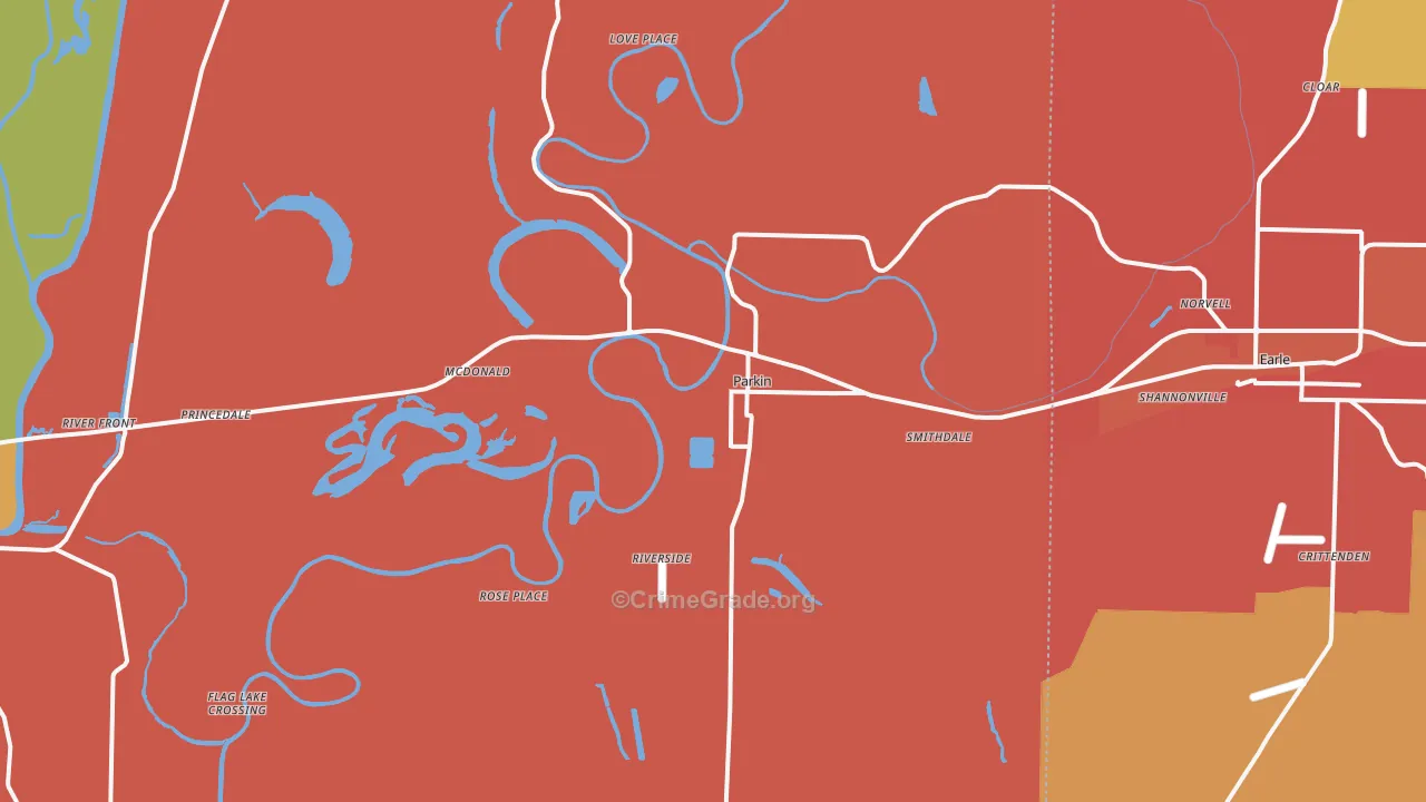 Parkin, AR Map of Robbery Rates