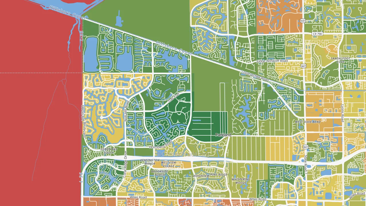 Parkland, FL Map of Robbery Rates