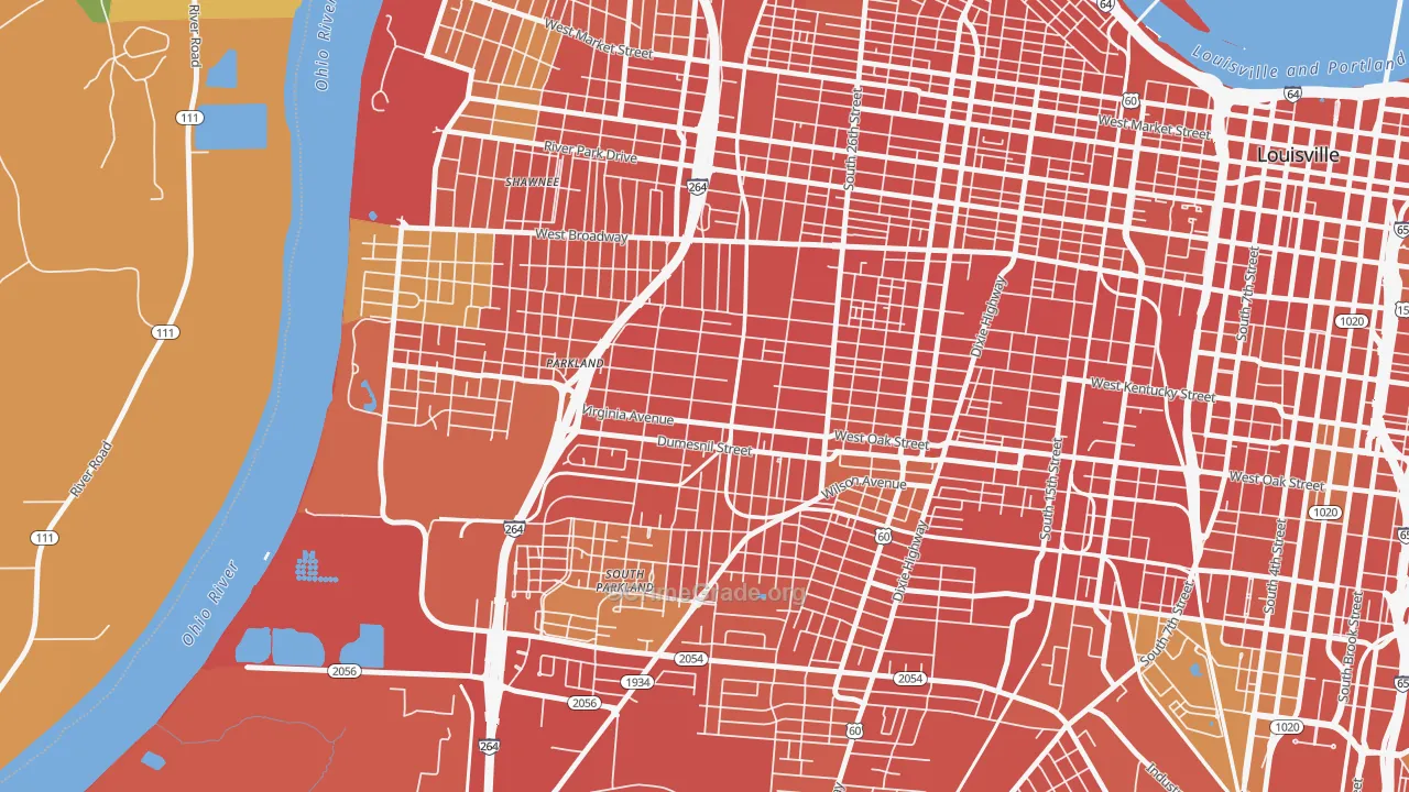 Parkland, Louisville, KY Map of Robbery Rates