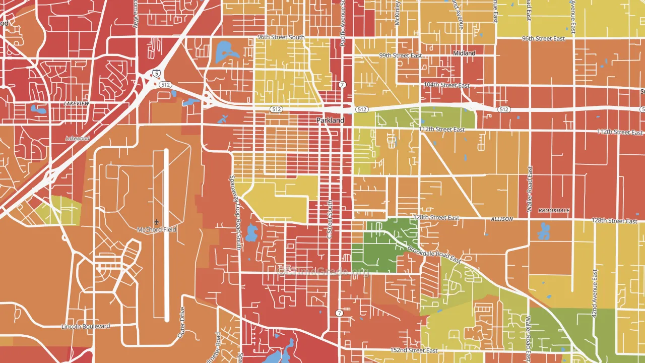 Parkland, WA Map of Robbery Rates