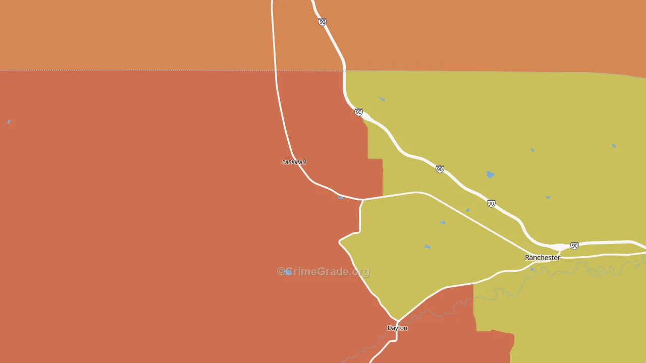 Parkman, WY Map of Robbery Rates
