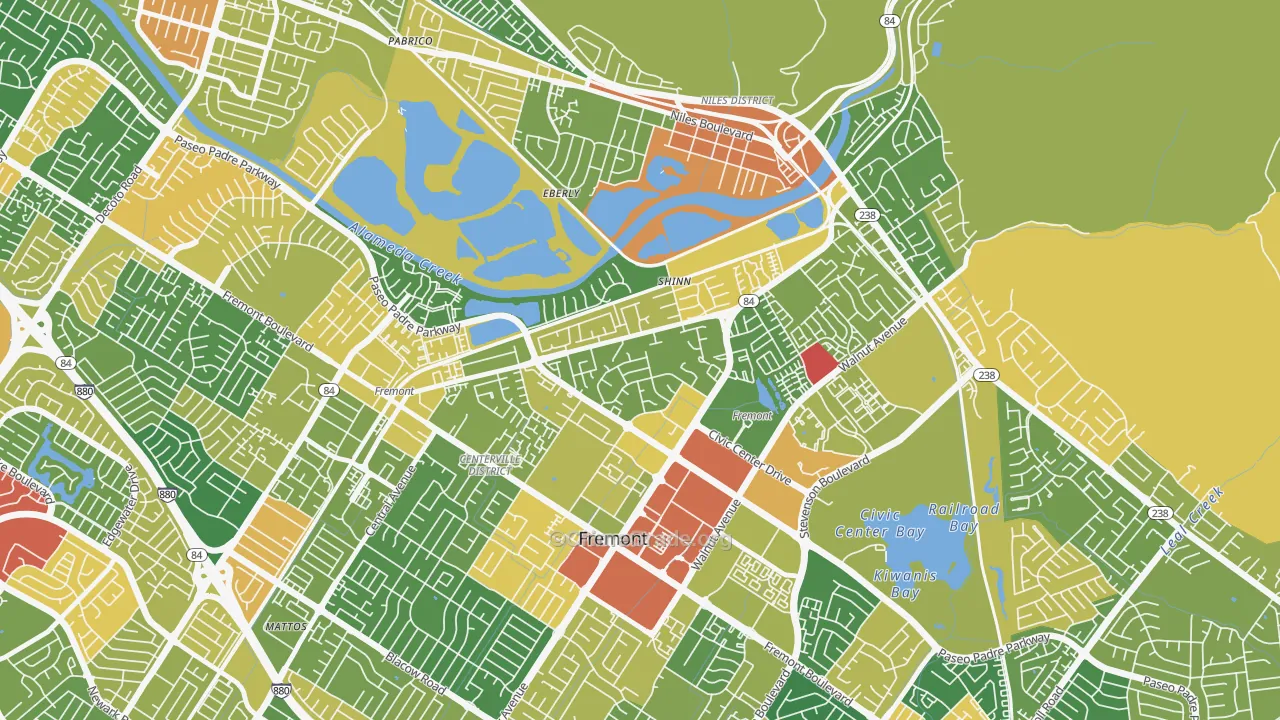 Parkmont, Fremont, CA Map of Robbery Rates