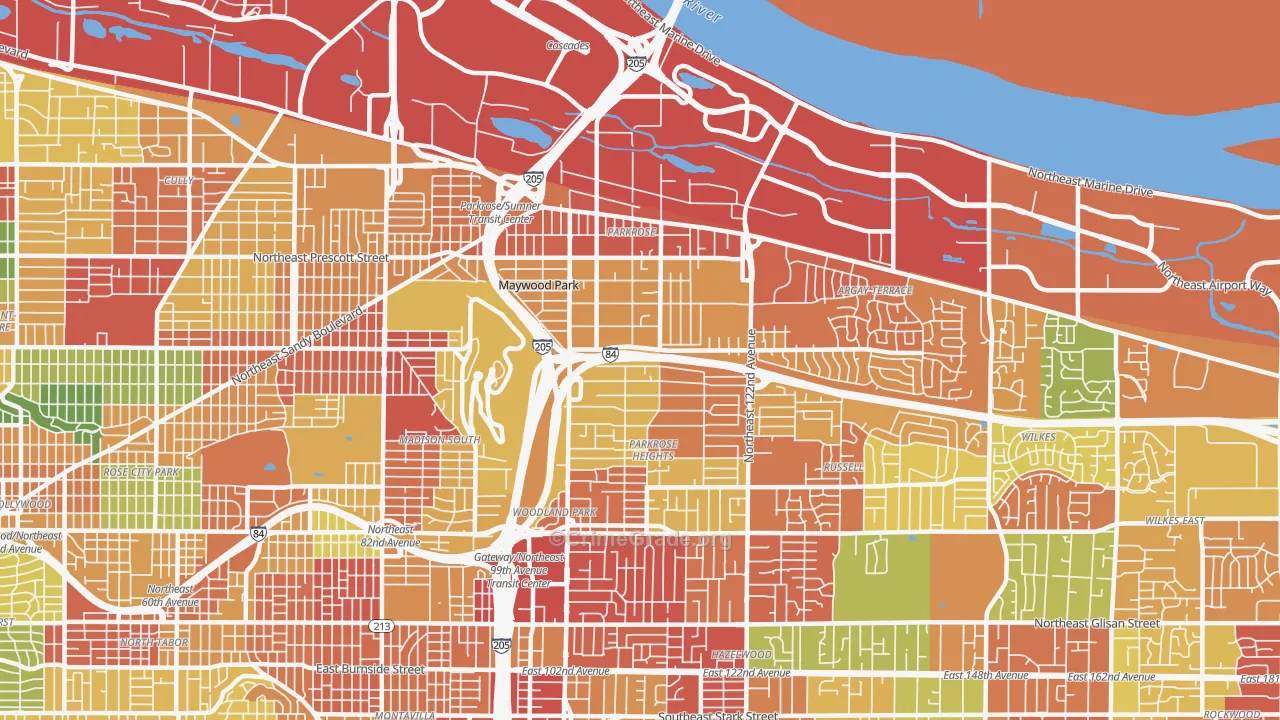 Parkrose, Portland, OR Map of Robbery Rates