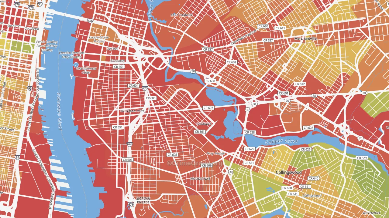 Parkside, Camden, NJ Map of Robbery Rates