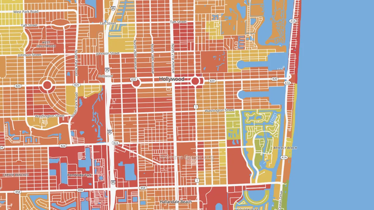 Parkside, Hollywood, FL Map of Robbery Rates