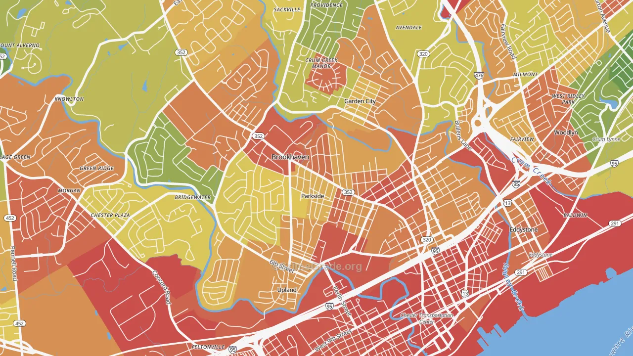Parkside, PA Map of Robbery Rates