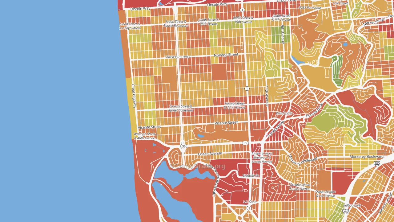 Parkside, San Francisco, CA Map of Robbery Rates