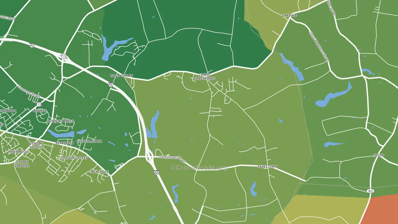 Parkstown, NC Map of Robbery Rates