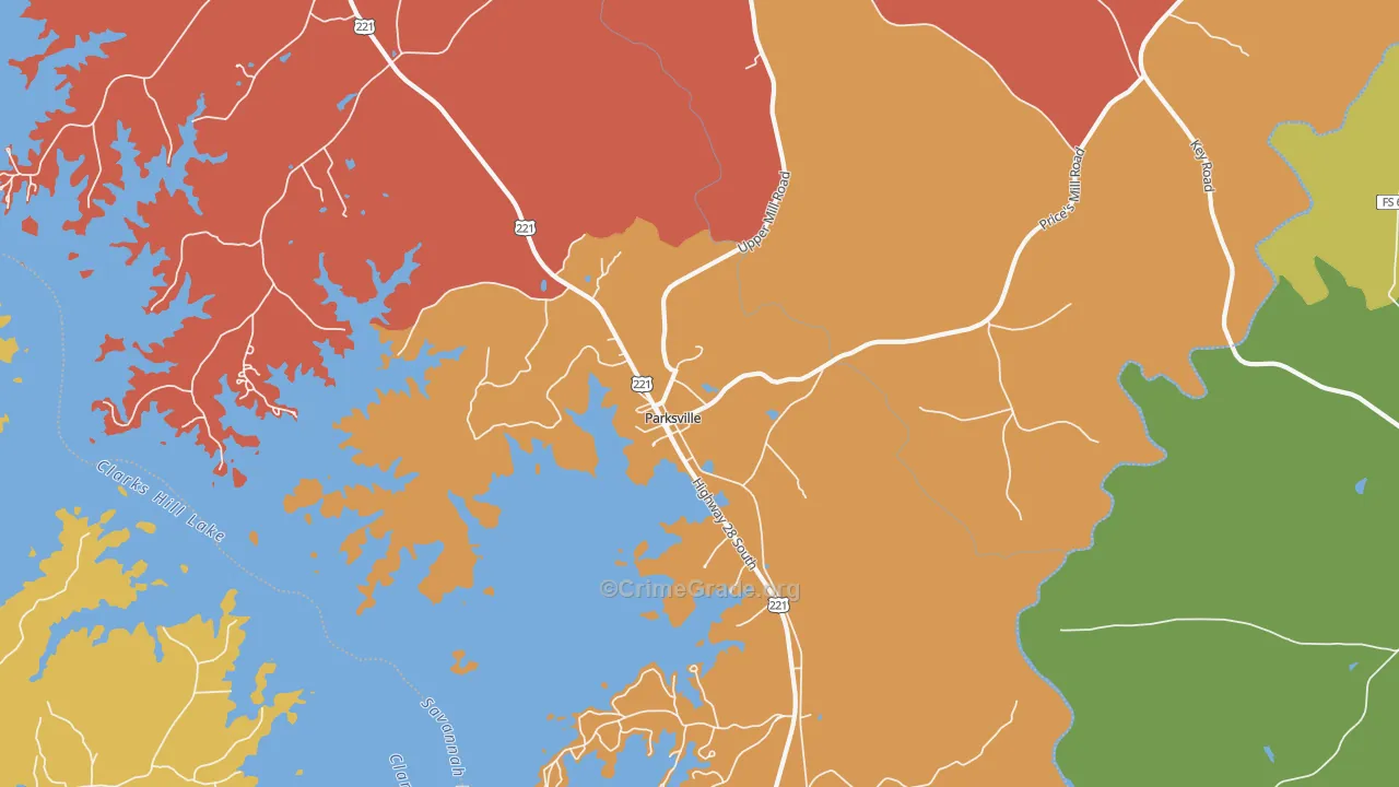 Parksville, SC Map of Robbery Rates