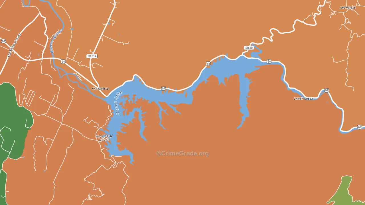 Parksville, TN Map of Robbery Rates