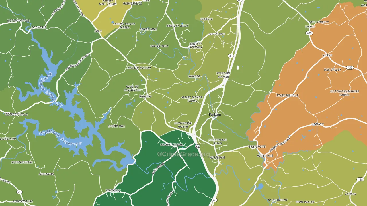 Parkton, MD Map of Robbery Rates