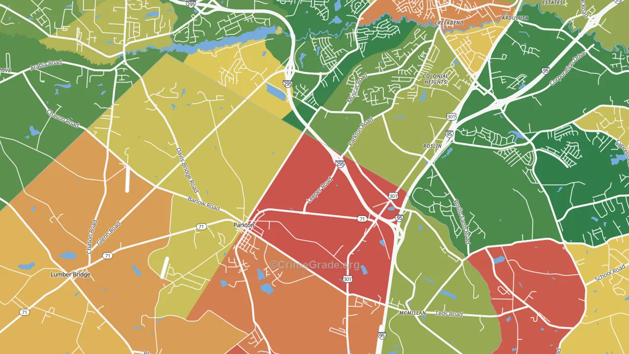 Parkton, NC Map of Robbery Rates