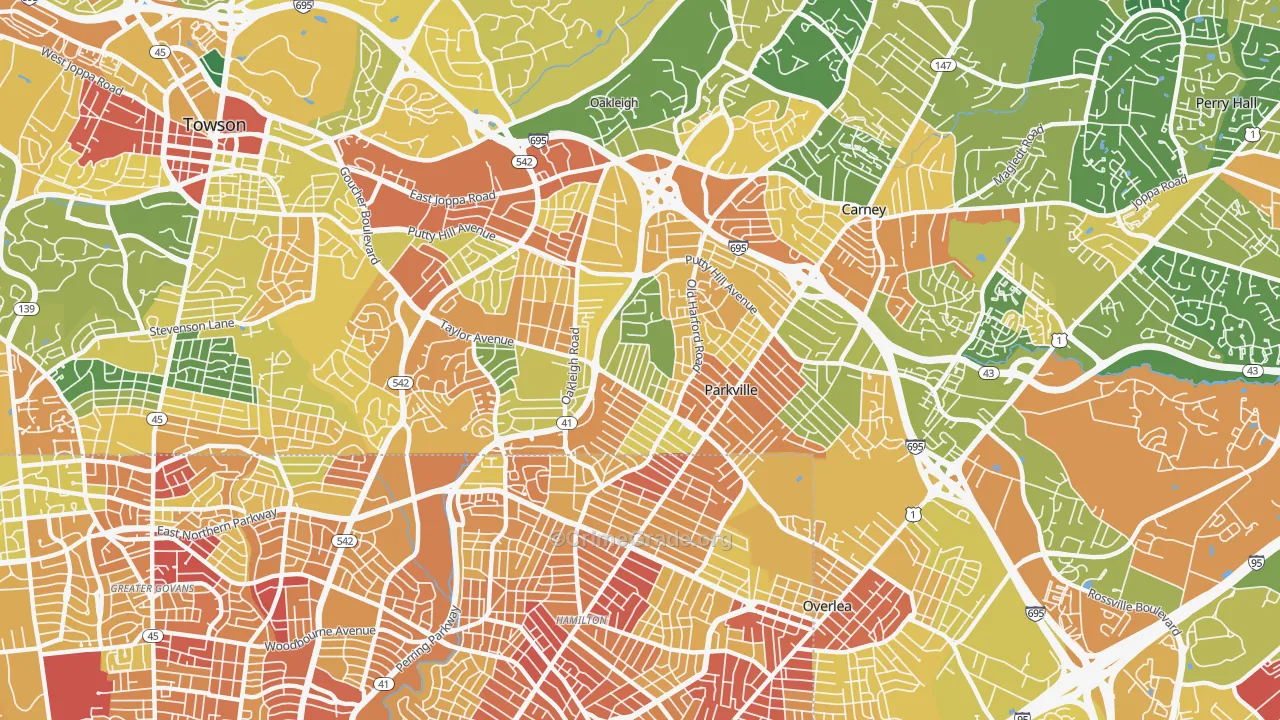 Parkville, MD Map of Robbery Rates