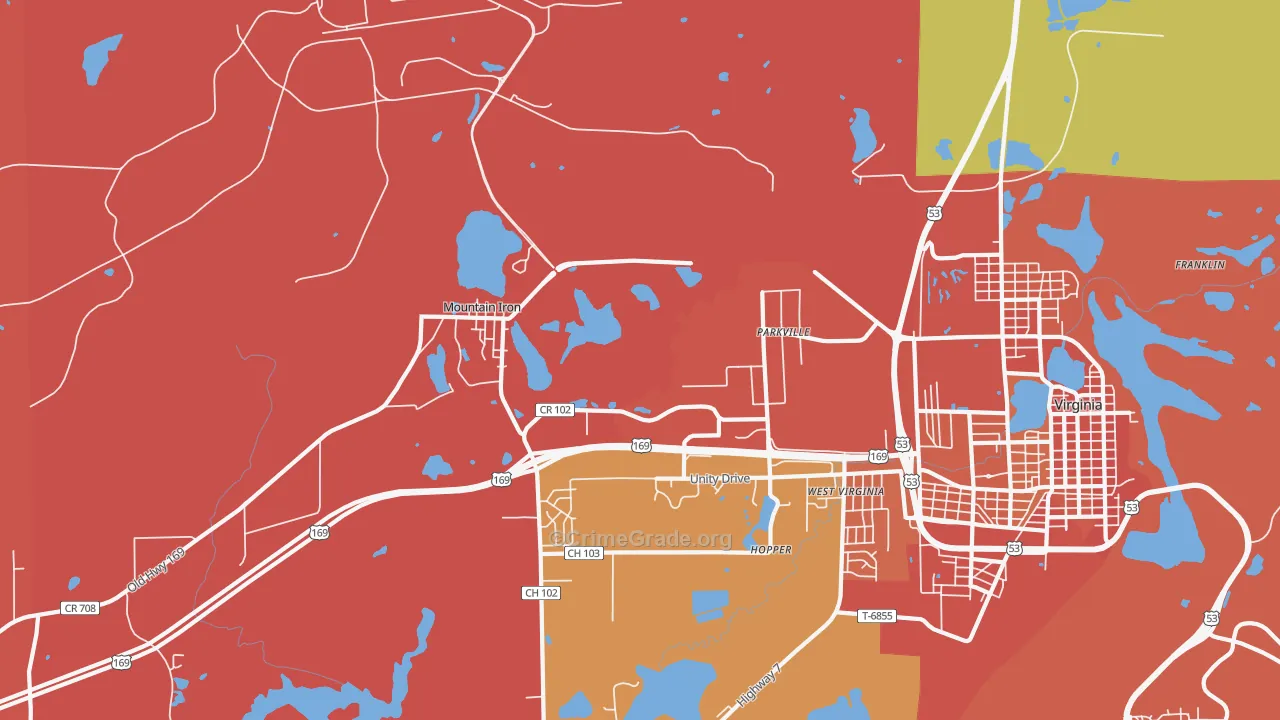 Parkville, MN Map of Robbery Rates