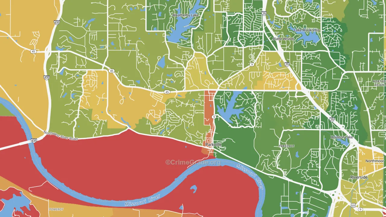 Parkville, MO Map of Robbery Rates