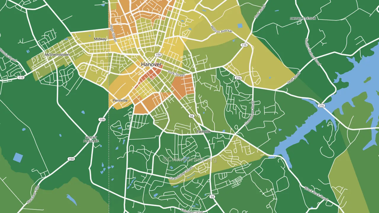 Parkville, PA Map of Robbery Rates