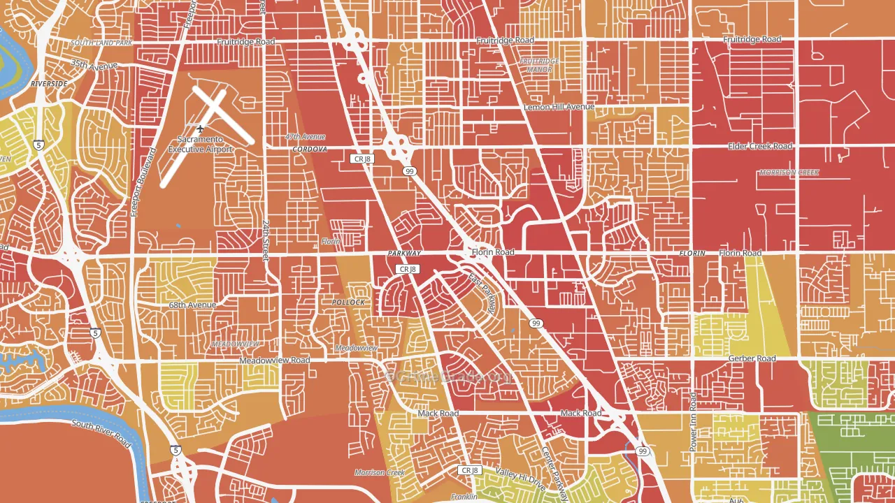 Parkway, CA Map of Robbery Rates