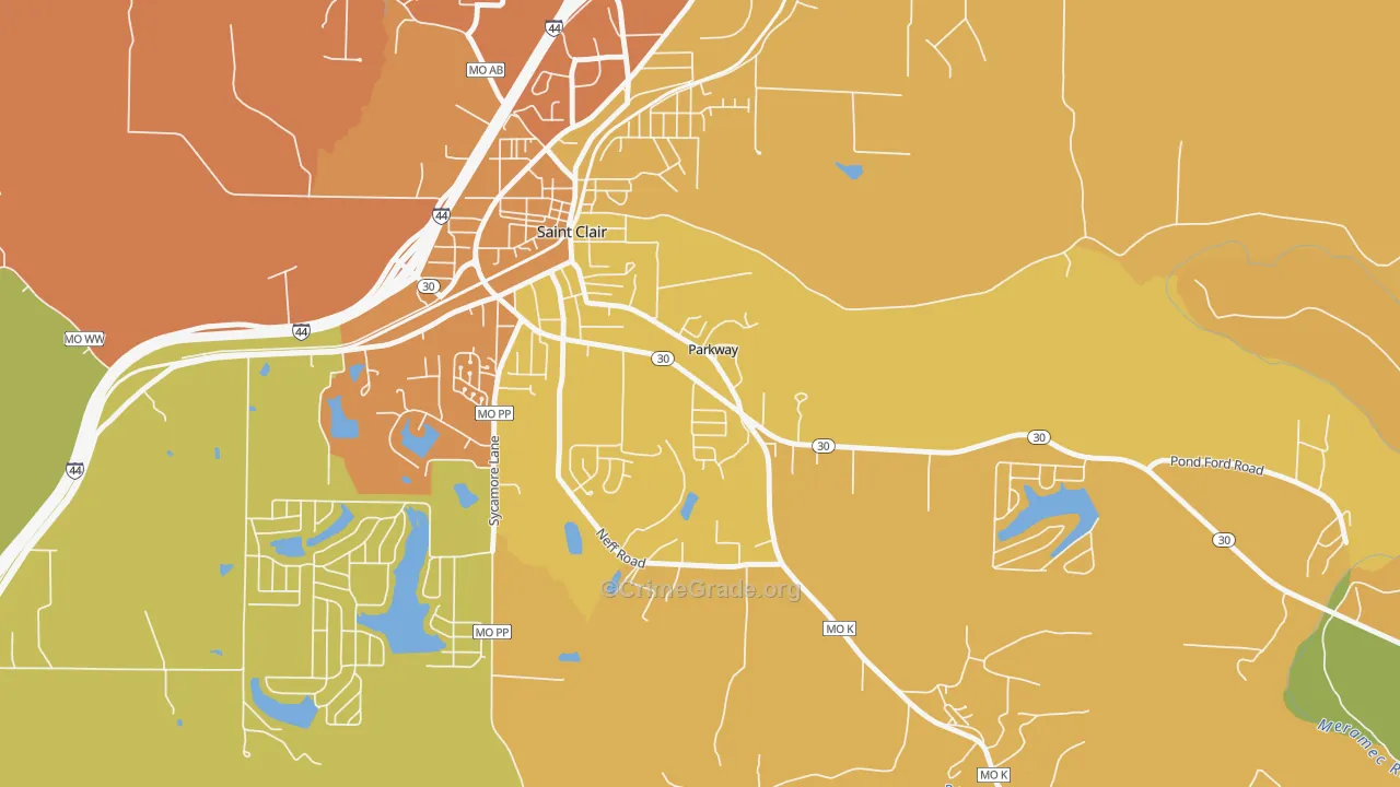 Parkway, MO Map of Robbery Rates