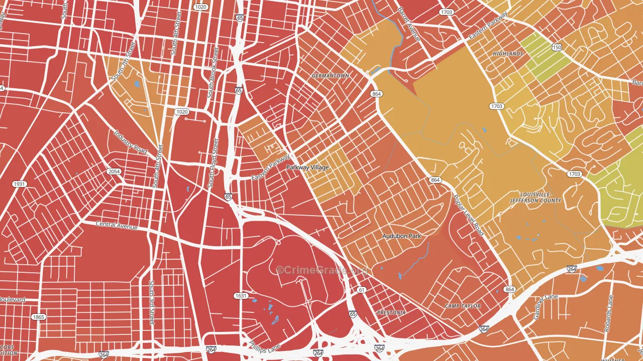 Parkway Village, KY Map of Robbery Rates