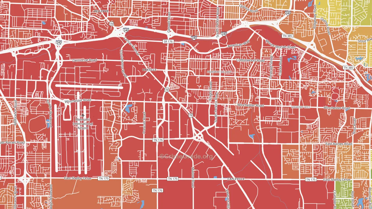 Parkway Village-Oakhaven, Memphis, TN Map of Robbery Rates