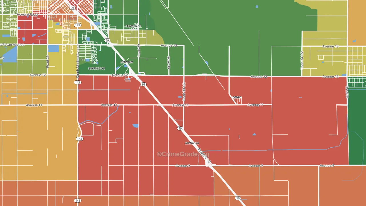Parkwood, CA Map of Robbery Rates