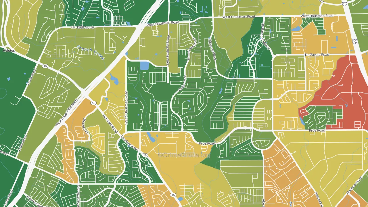 Parkwood Maintenance, San Antonio, TX Map of Robbery Rates