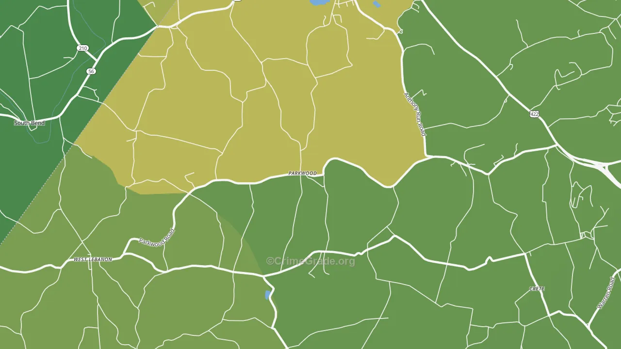 Parkwood, PA Map of Robbery Rates