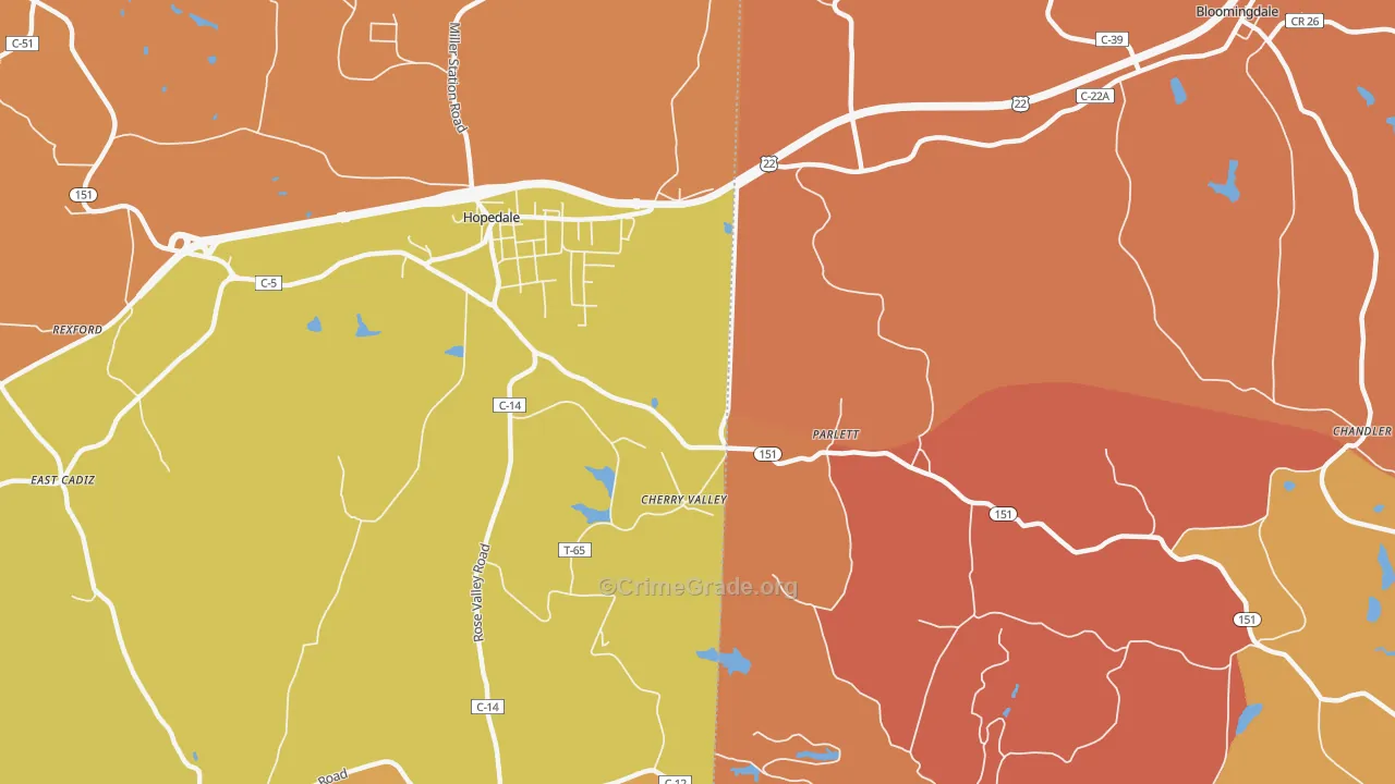 Parlett, OH Map of Robbery Rates
