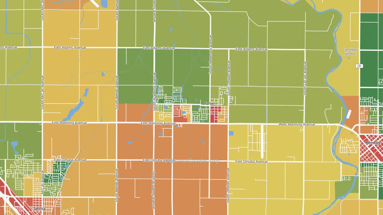 Parlier, CA Map of Robbery Rates