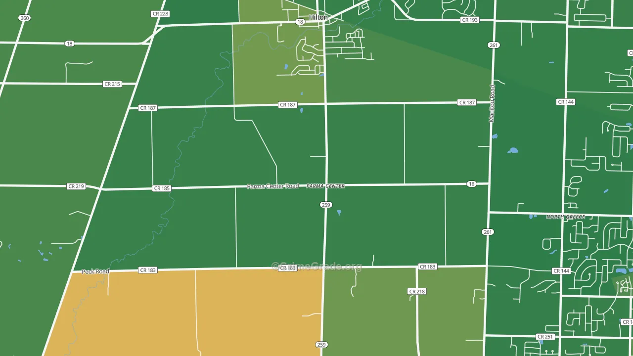 Parma Center, NY Map of Robbery Rates